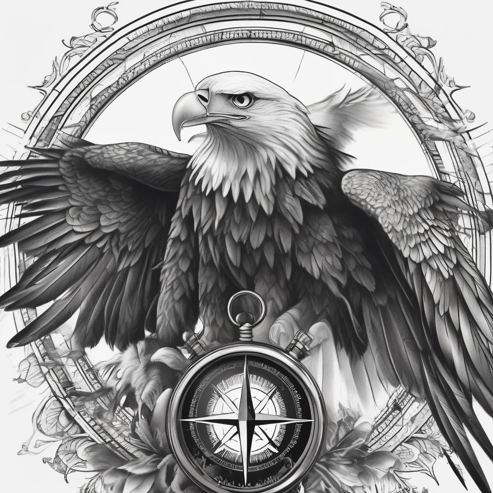 Compass And Eagle tattoo design, alternative version 2