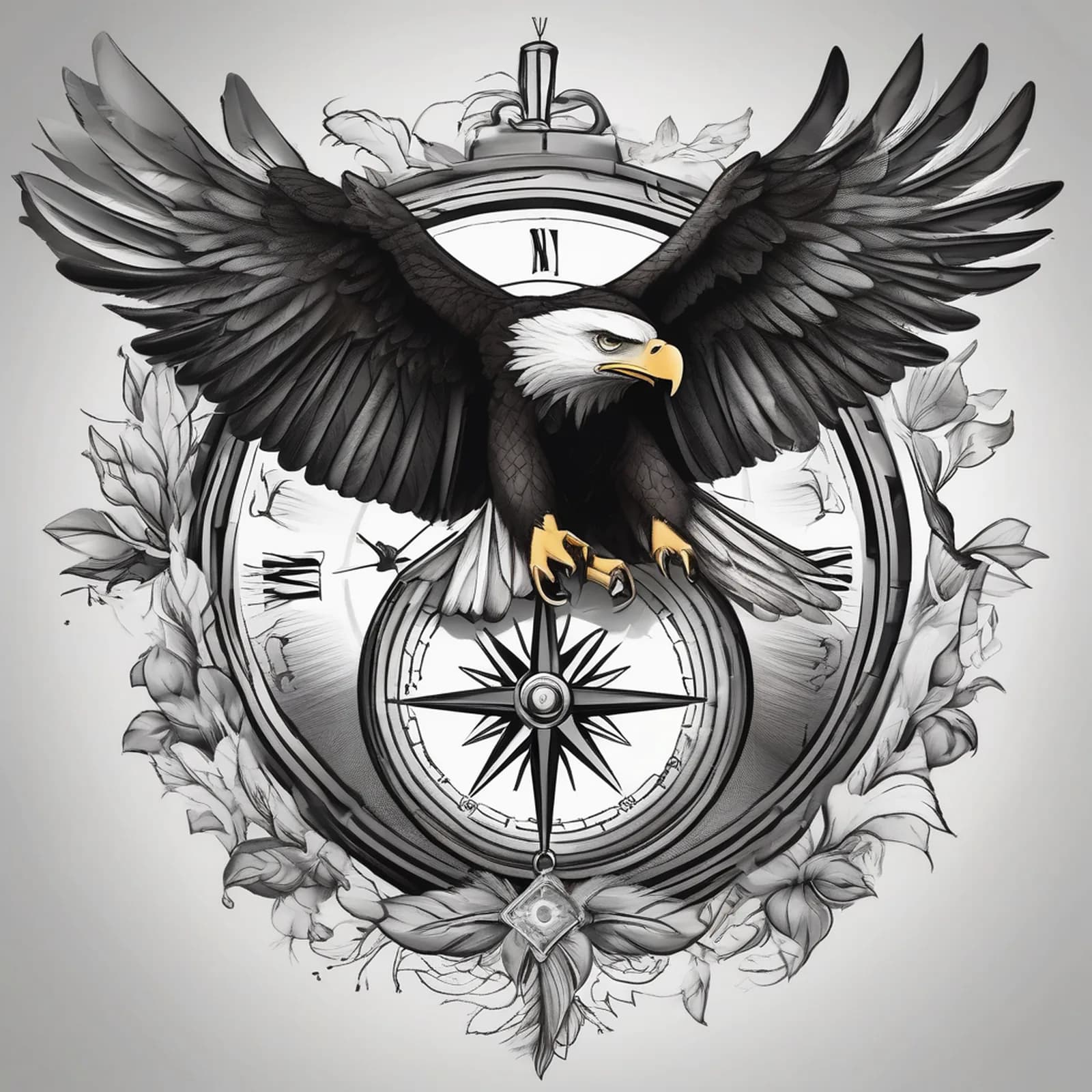 Compass And Eagle tattoo design, alternative version 3