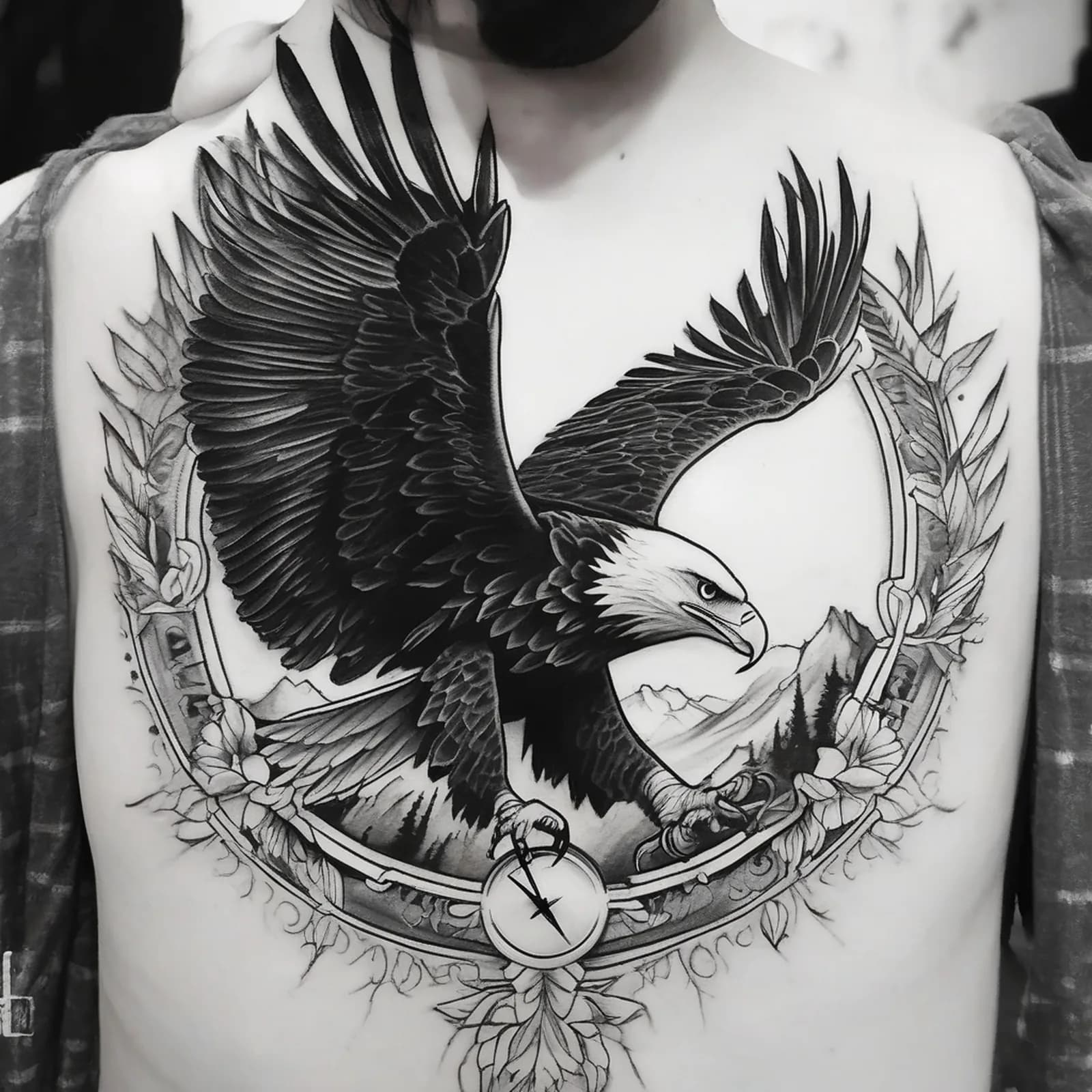 Compass And Eagle tattoo design, alternative version 4