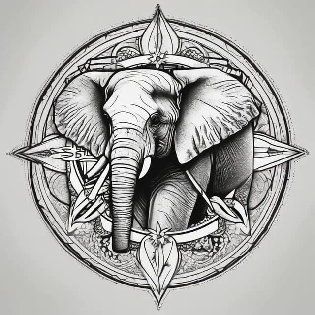 Compass And Elephant tattoo design