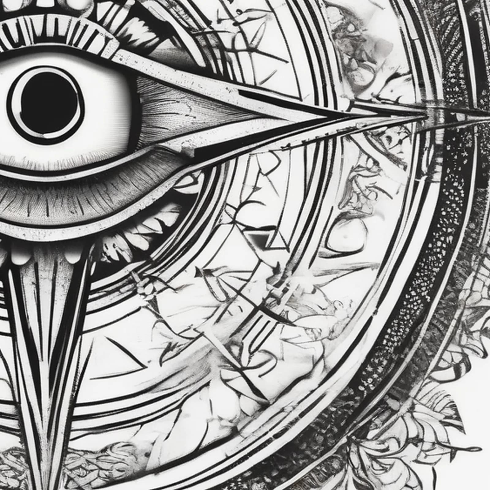 Compass And Eye tattoo design, close-up detail