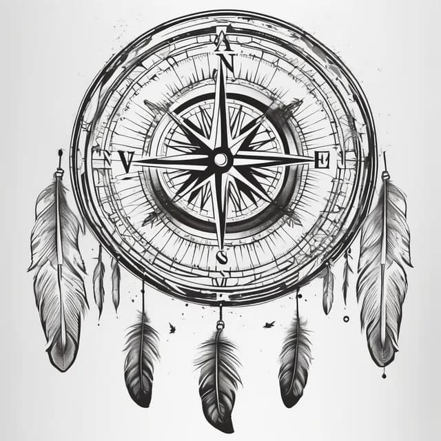 Compass And Feather tattoo design