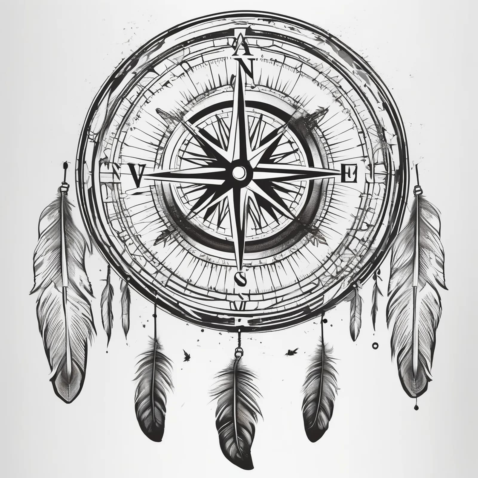 Compass And Feather tattoo design