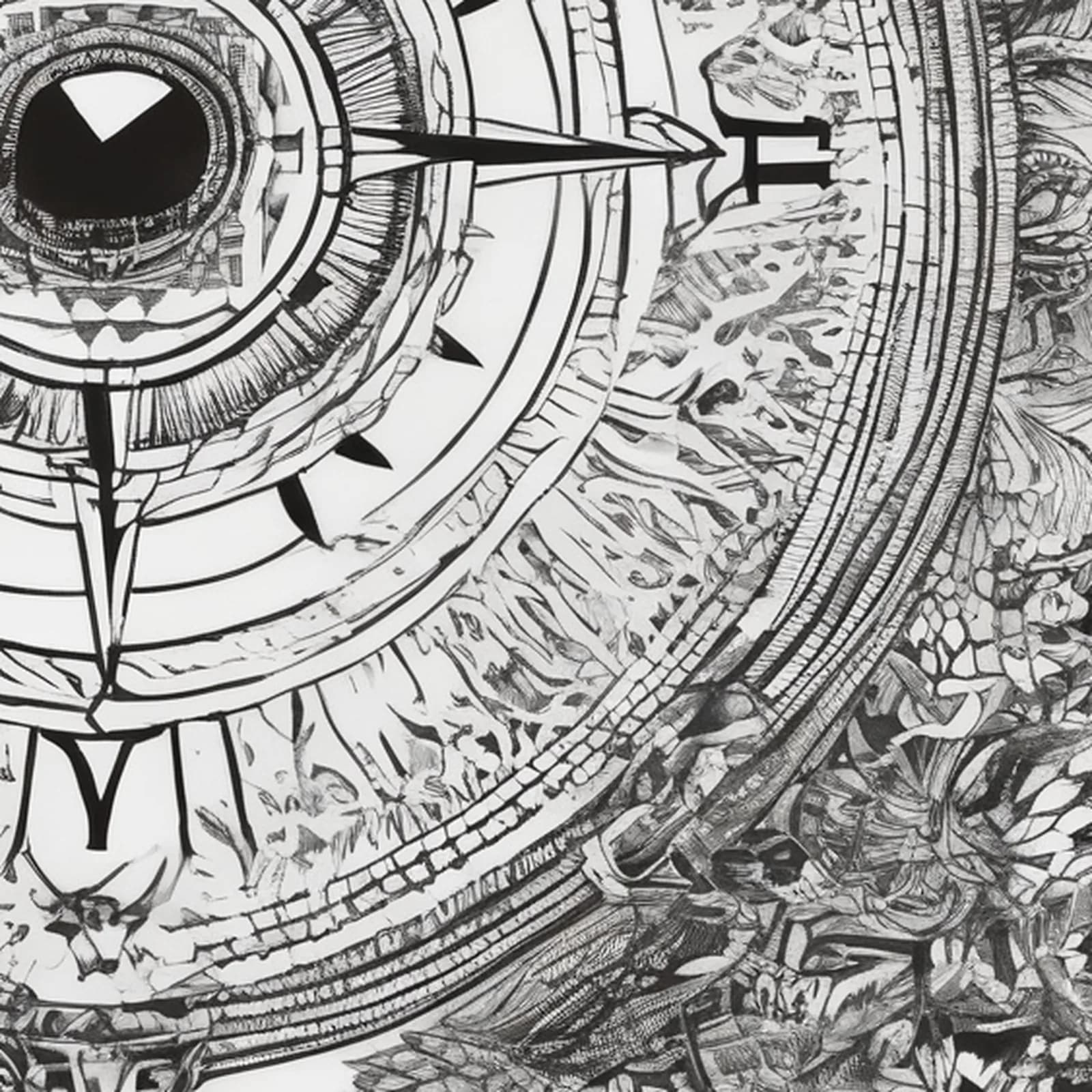 Compass And Fingerprint tattoo design, close-up detail