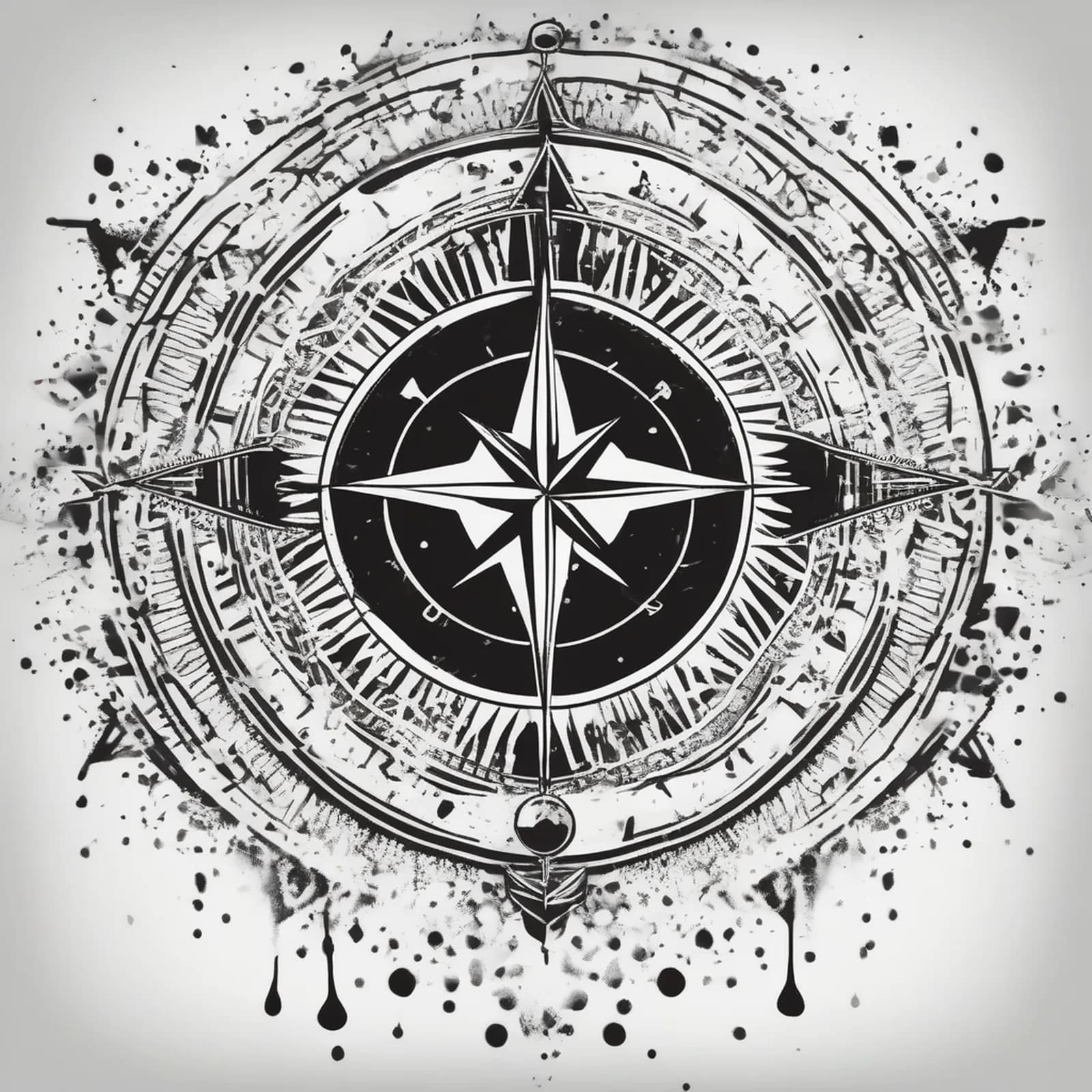 Compass And Fingerprint tattoo design, alternative version 2