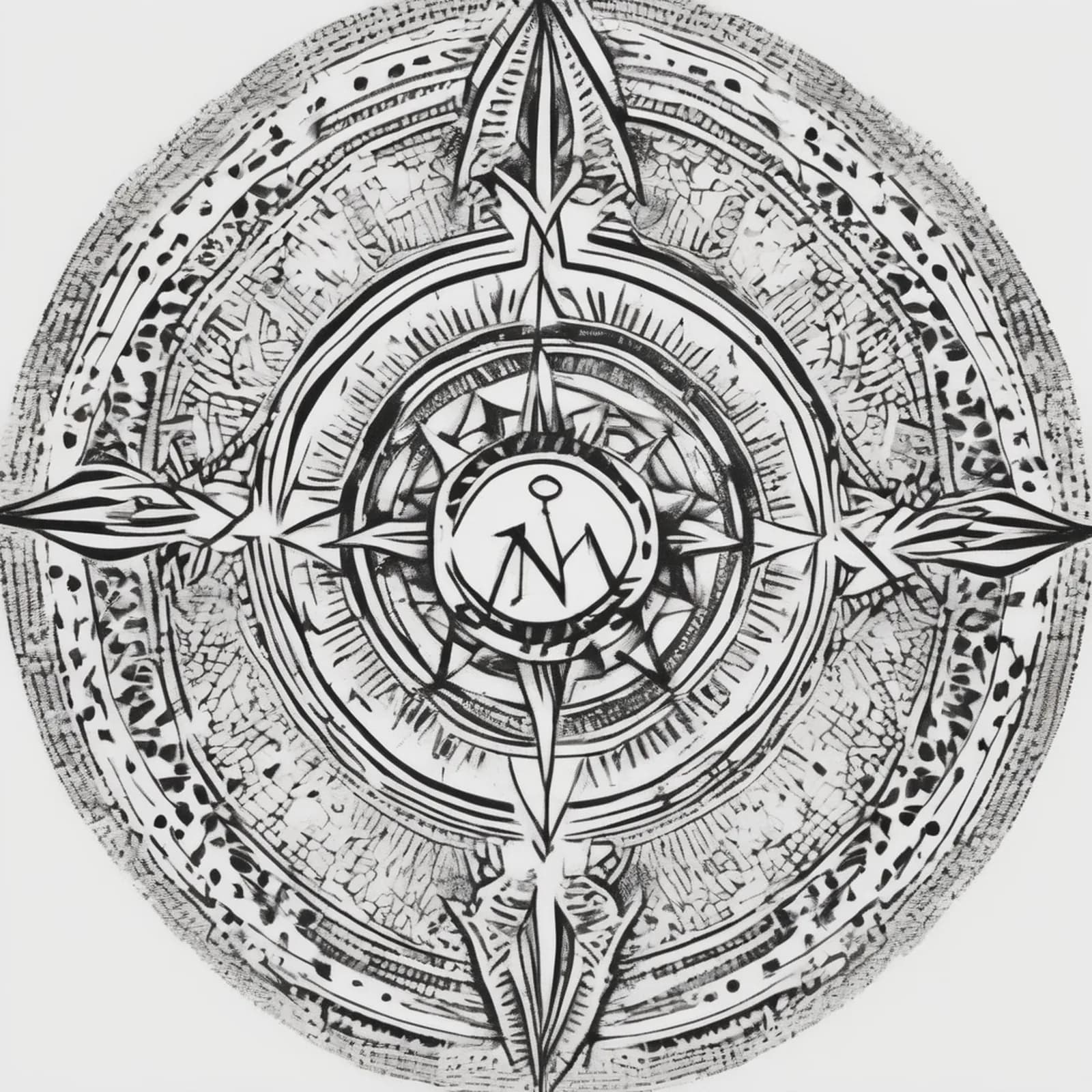 Compass And Fingerprint tattoo design, alternative version 3