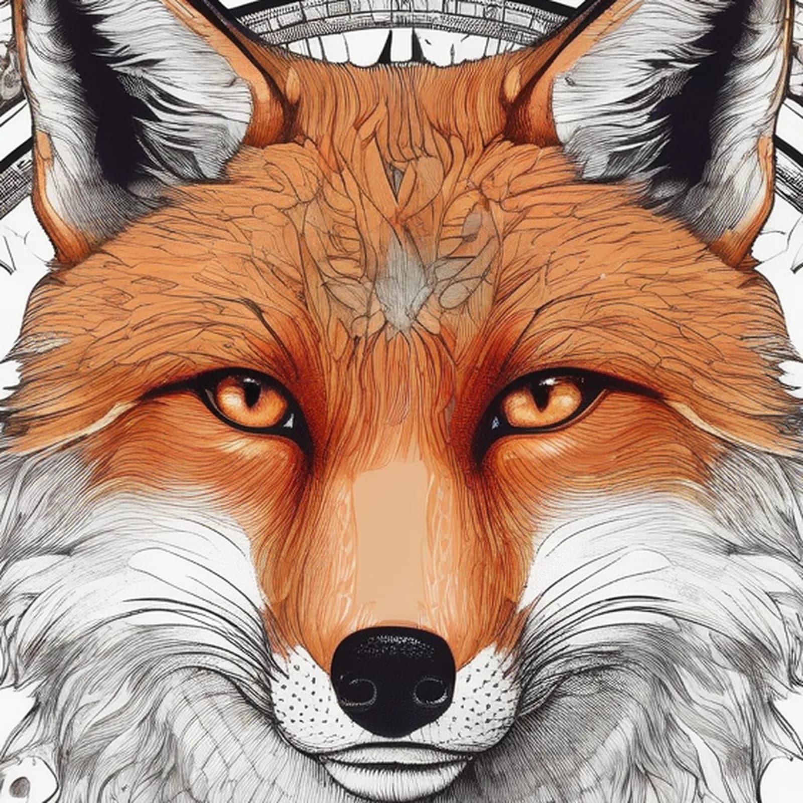 Compass And Fox tattoo design, close-up detail