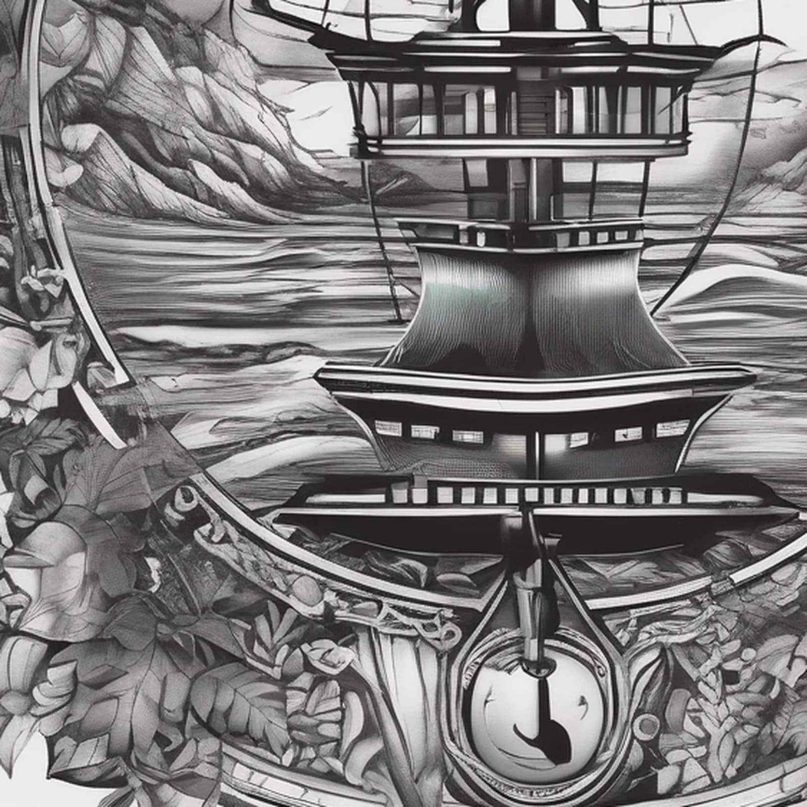Compass And Globe tattoo design, close-up detail
