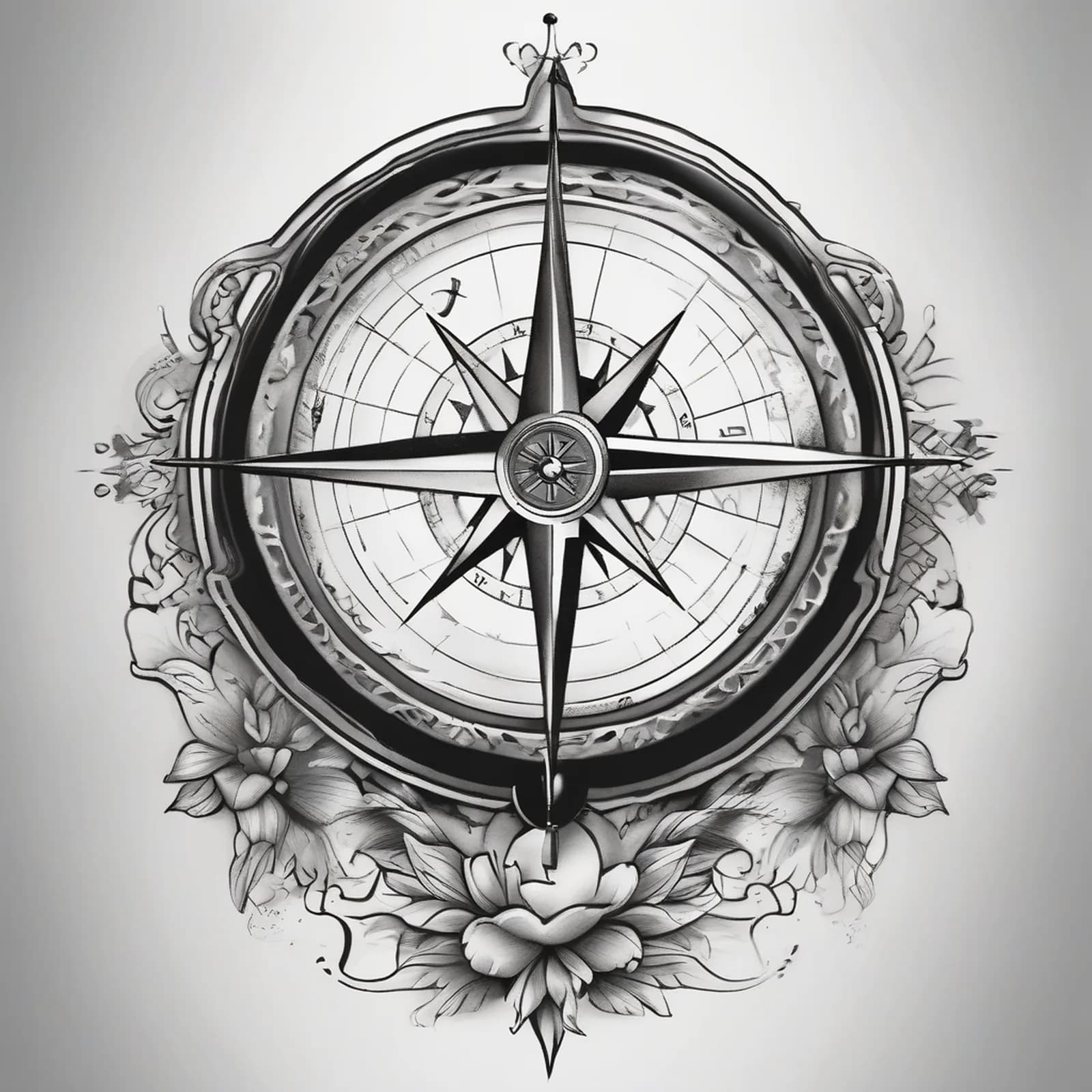 Compass And Globe tattoo design, alternative version 3