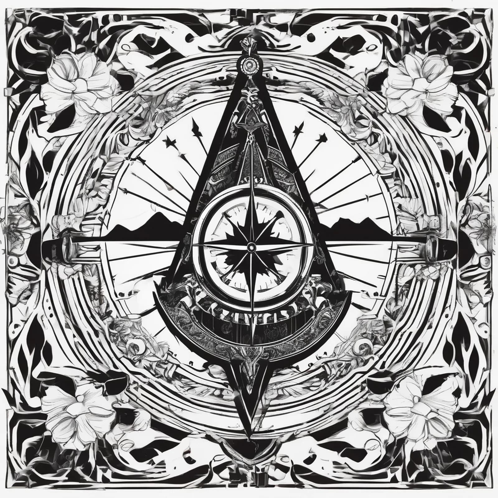Compass And Guitar tattoo design, alternative version 2