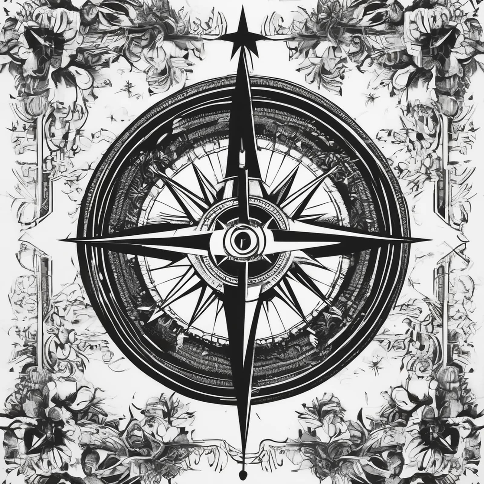Compass And Guitar tattoo design, alternative version 3