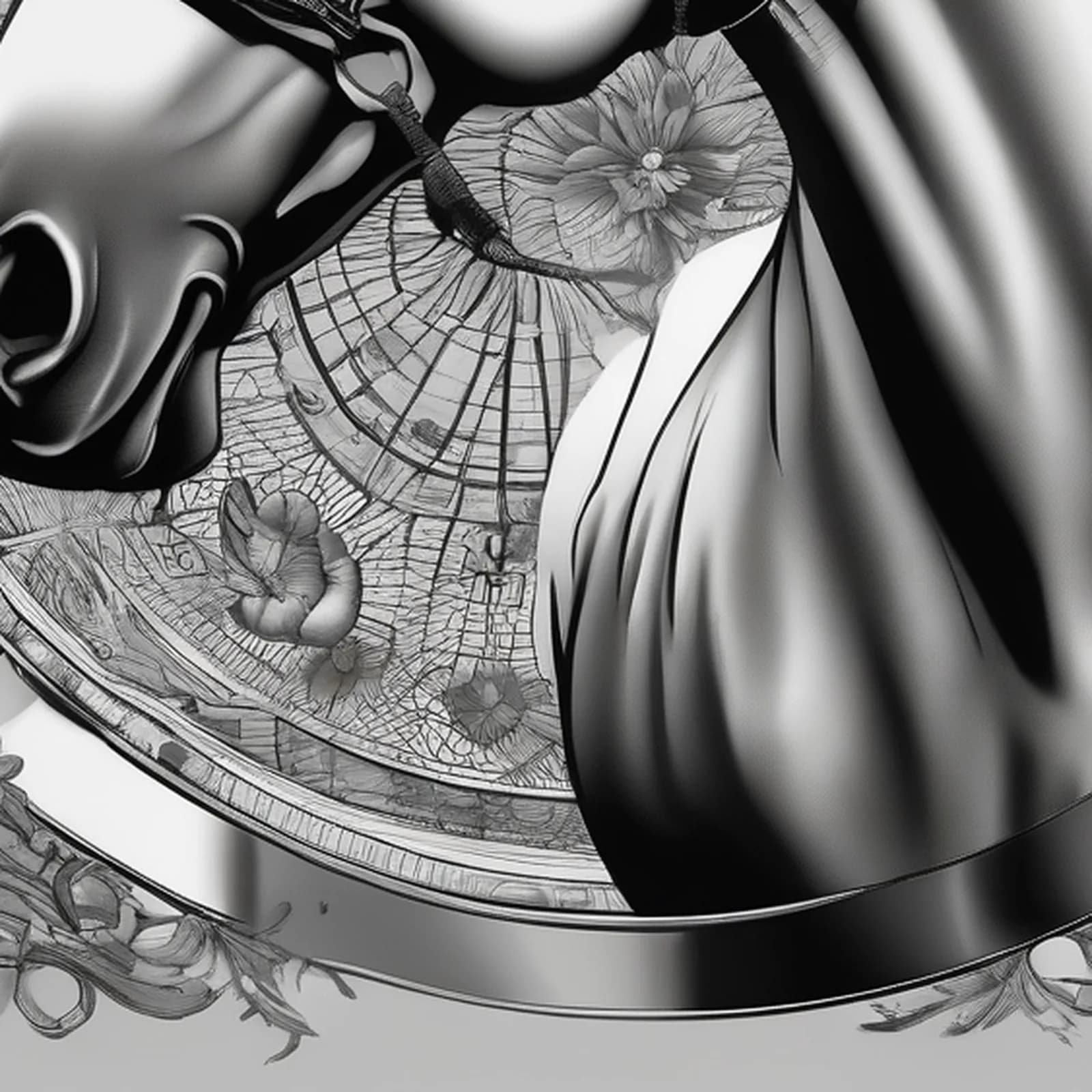 Compass And Horse tattoo design, close-up detail
