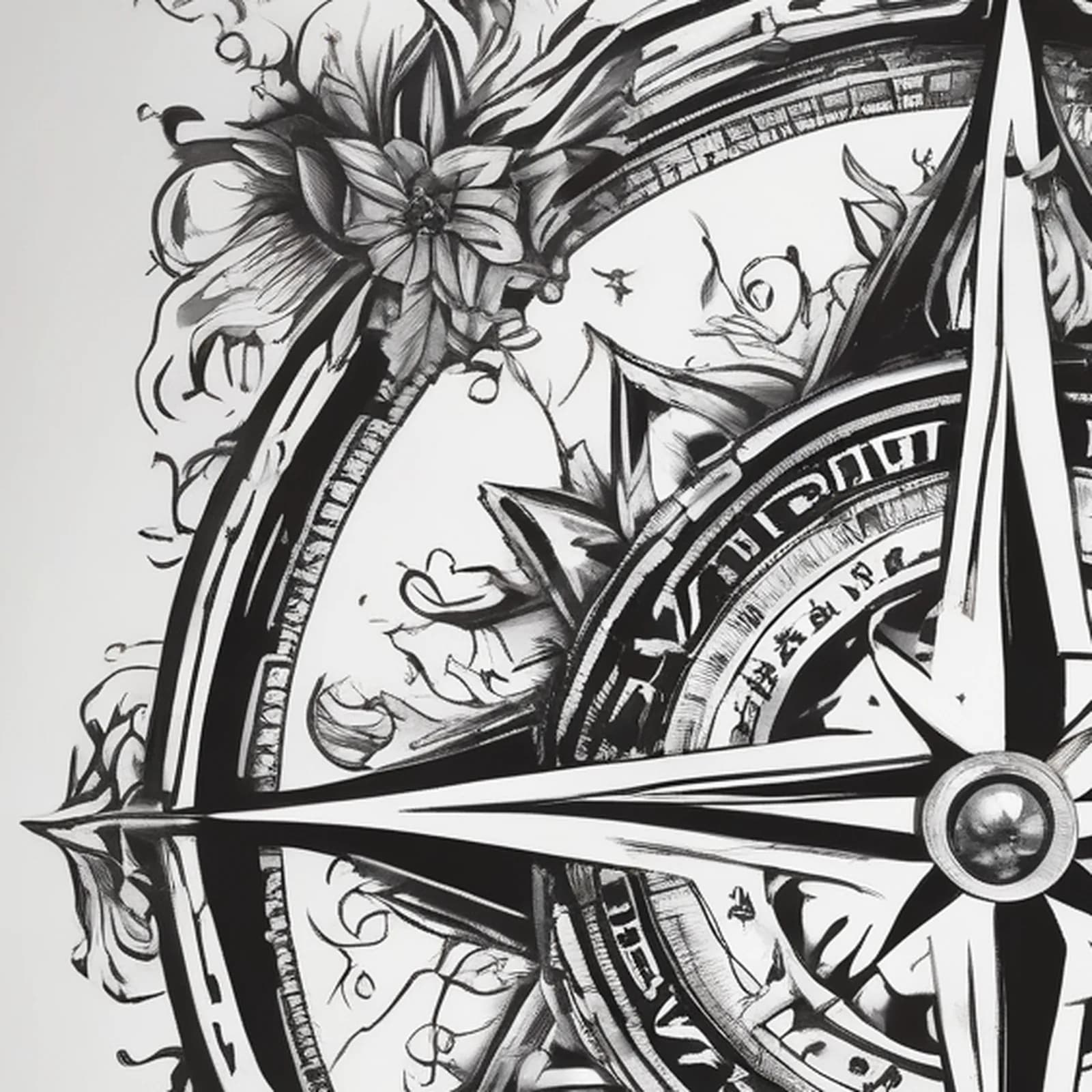 Compass And Horseshoe tattoo design, close-up detail