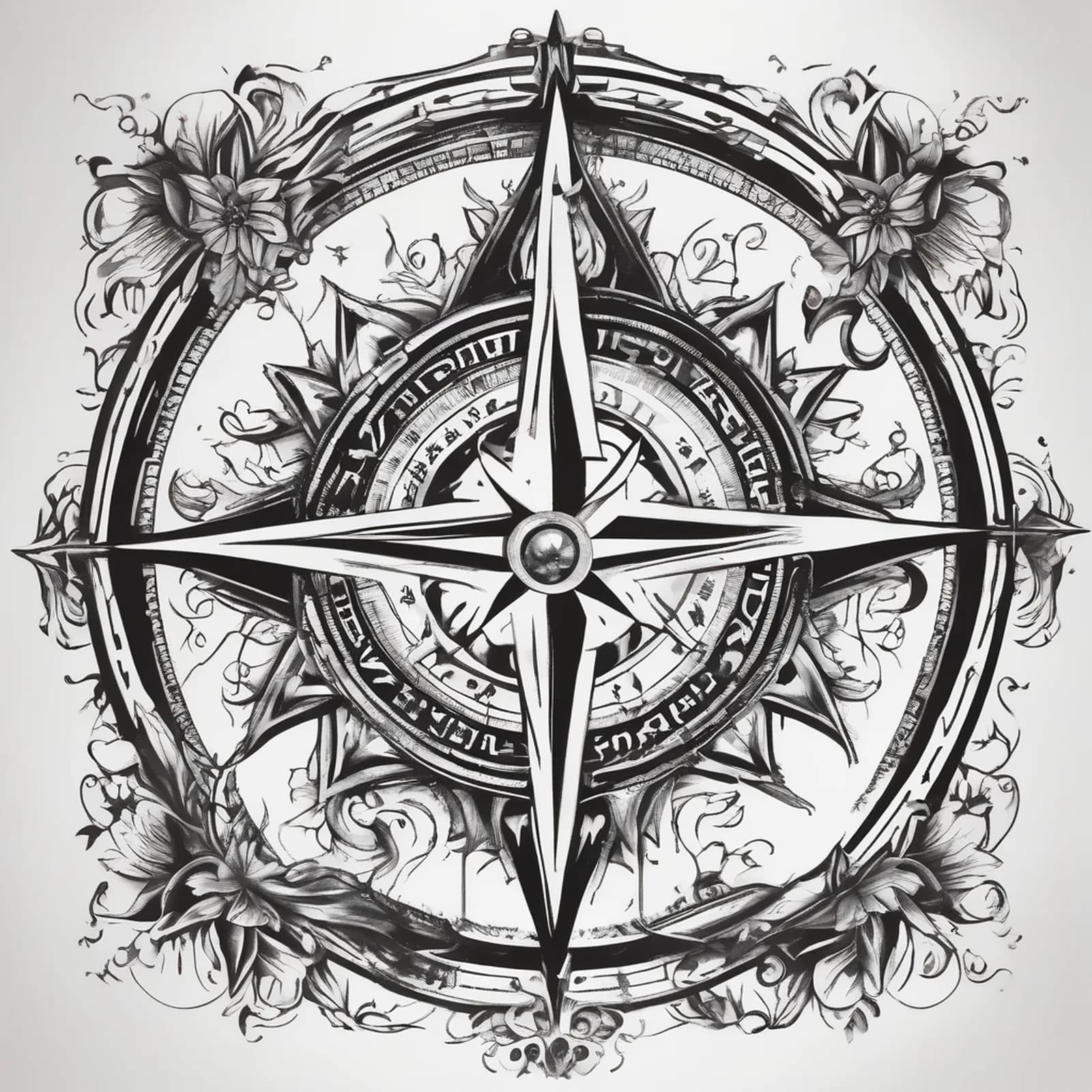 Compass And Horseshoe tattoo design