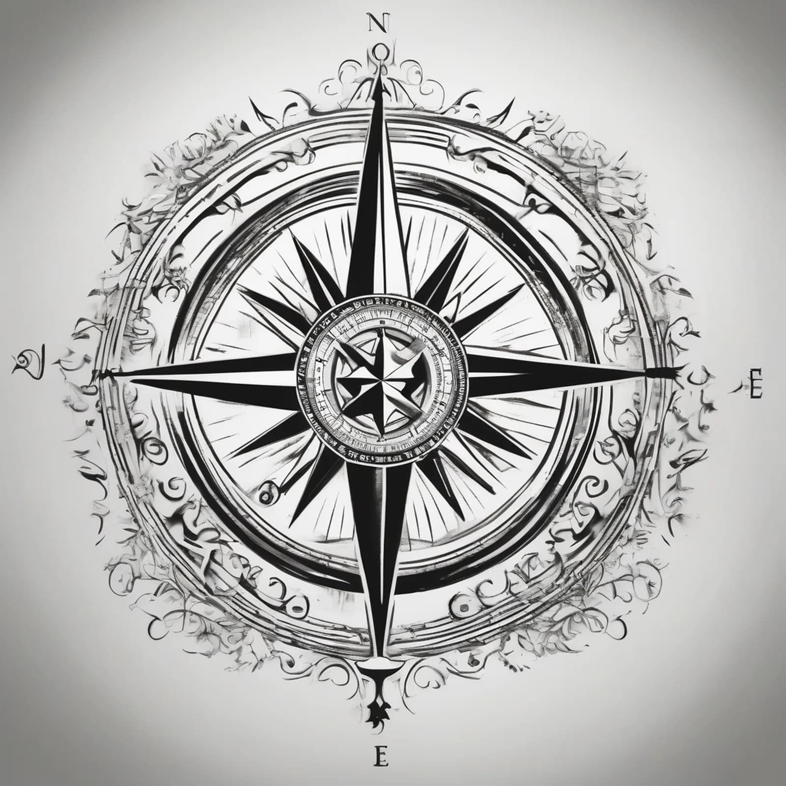 Compass And Horseshoe tattoo design, alternative version 2