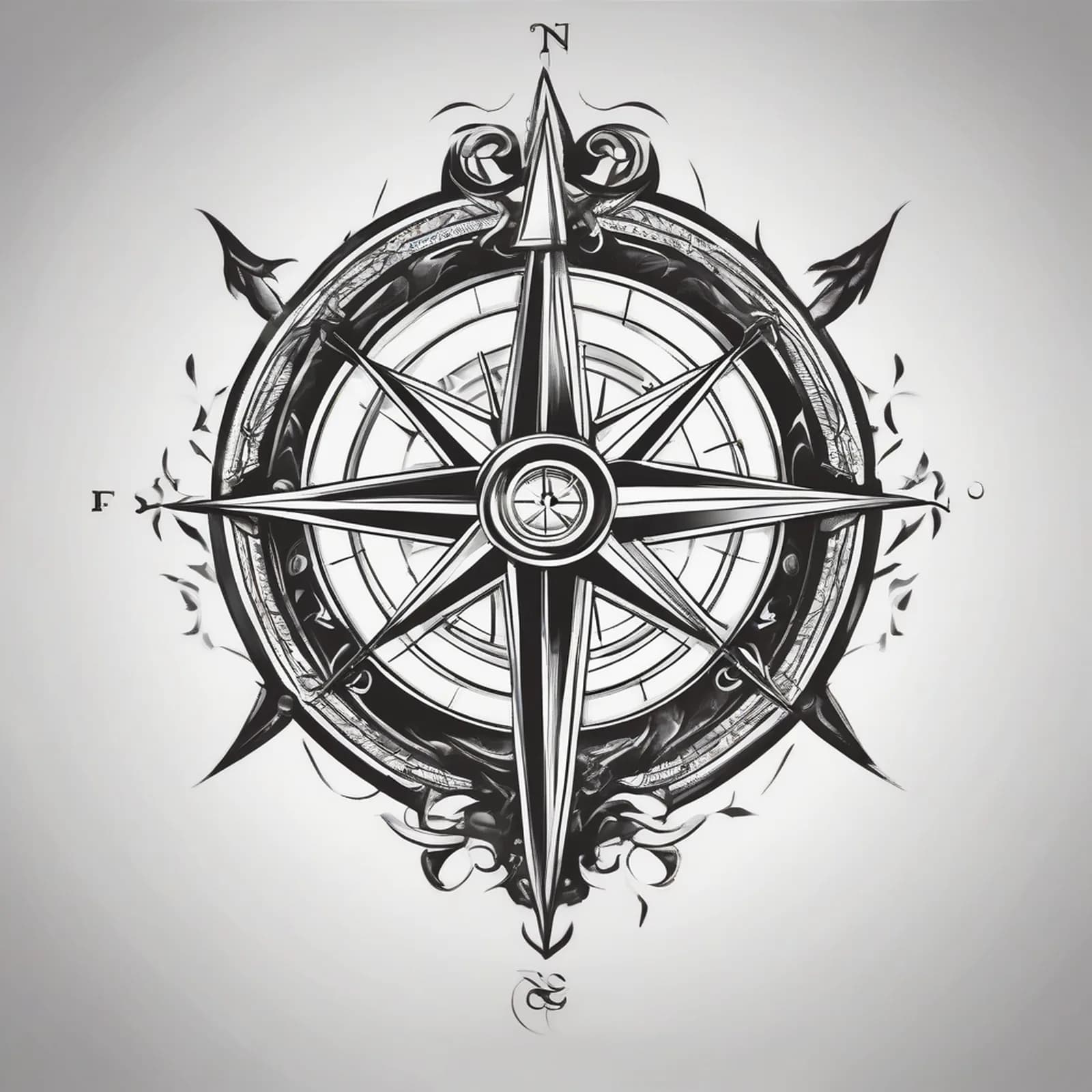 Compass And Horseshoe tattoo design, alternative version 3