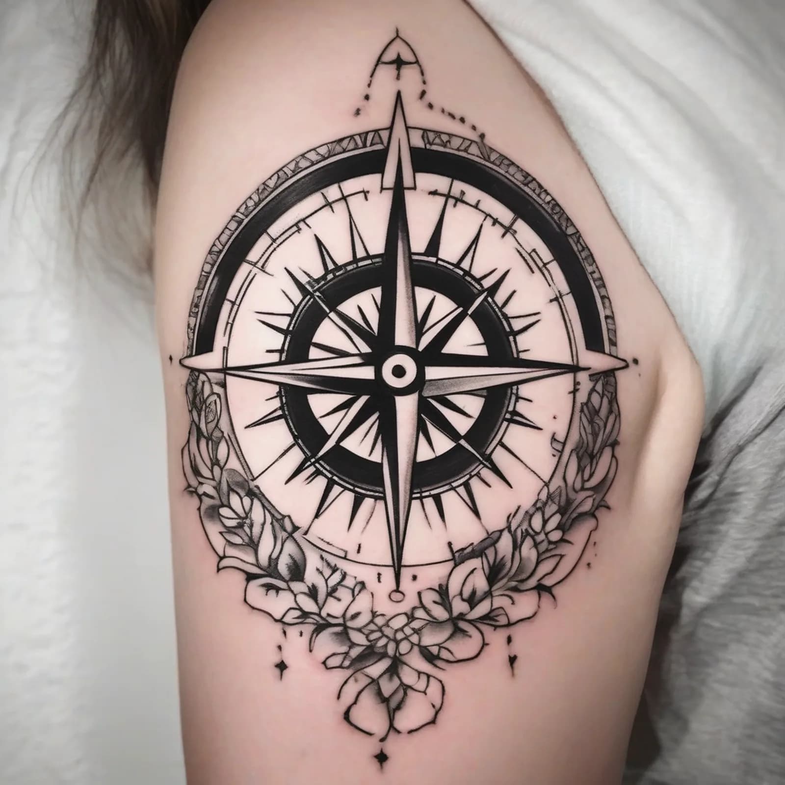 Compass And Horseshoe tattoo design, alternative version 4