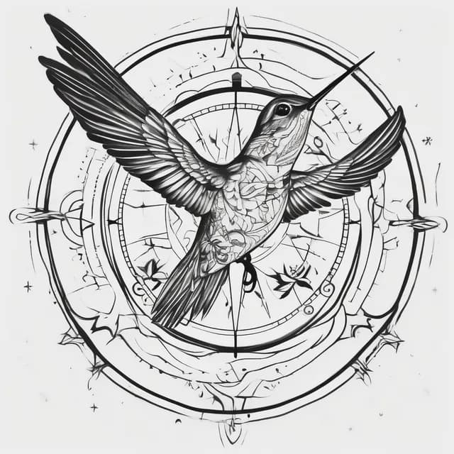 Compass And Hummingbird tattoo design