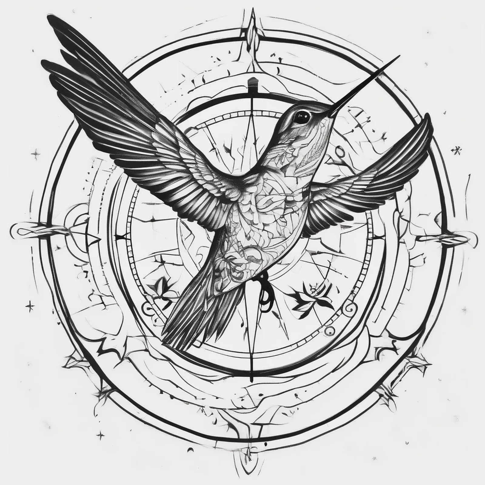 Compass And Hummingbird tattoo design