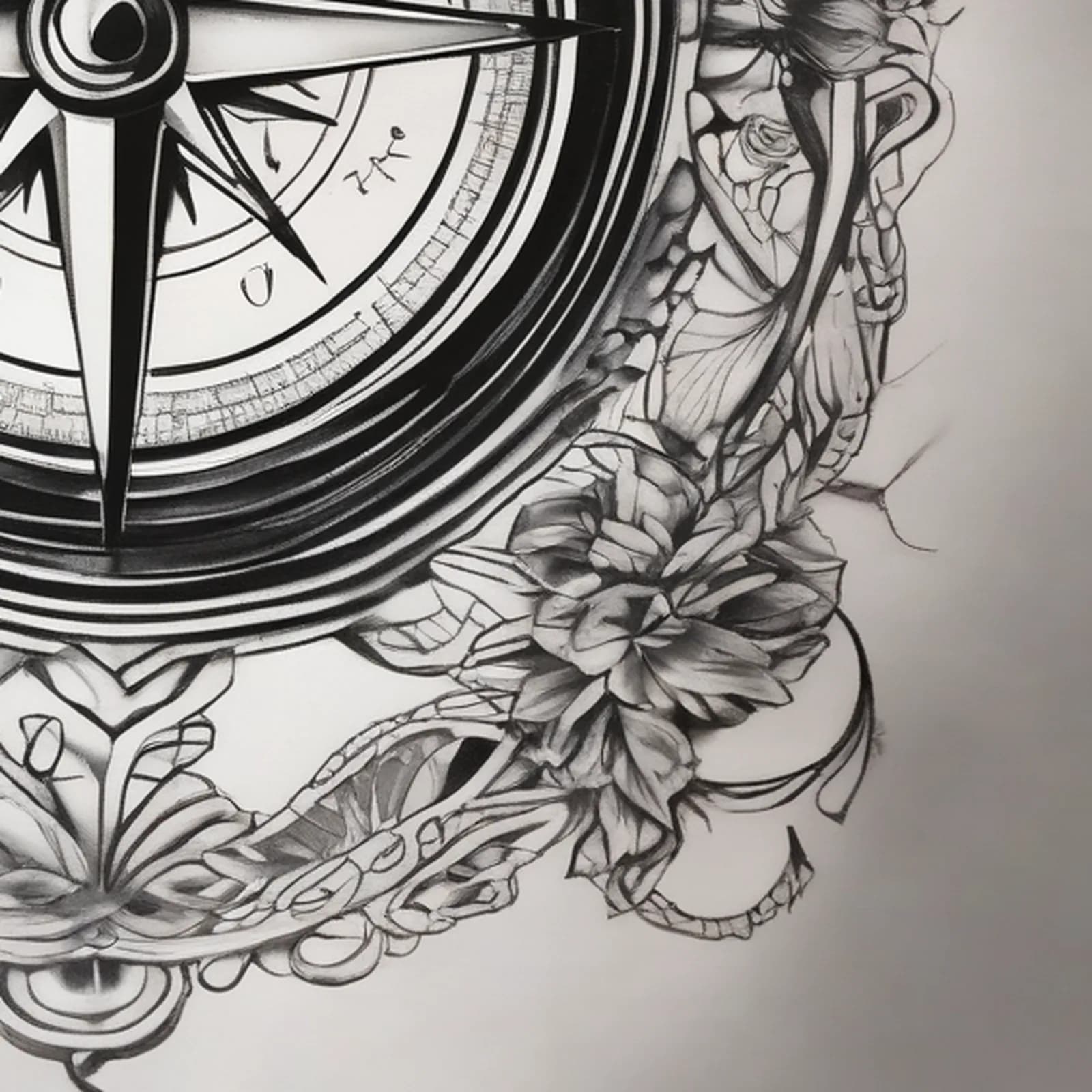 Compass And Infinity tattoo design, close-up detail