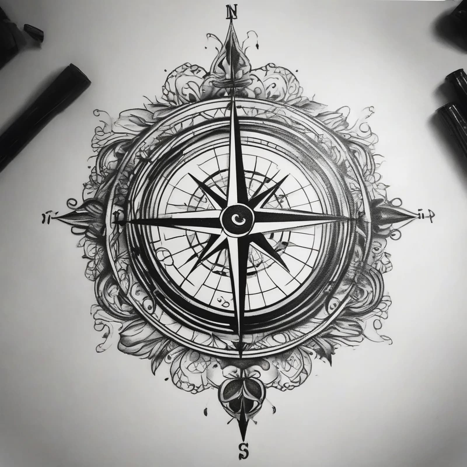 Compass And Infinity tattoo design, alternative version 3