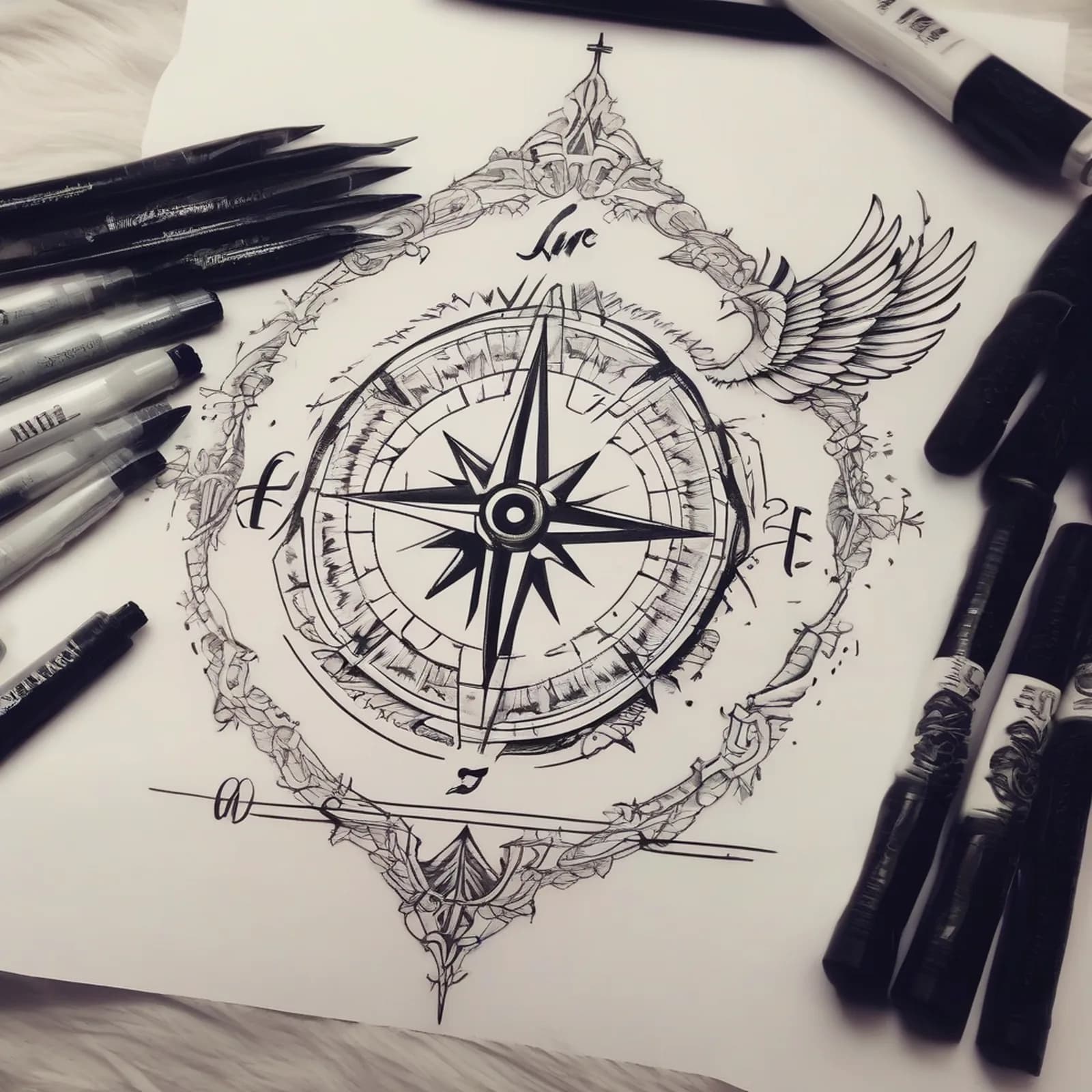 Compass And Infinity tattoo design, alternative version 4