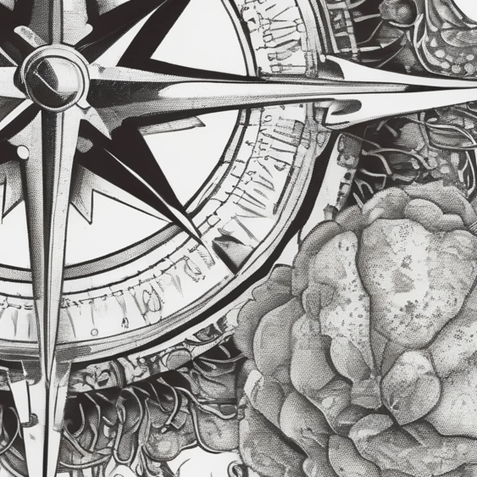 Compass And Jellyfish tattoo design, close-up detail