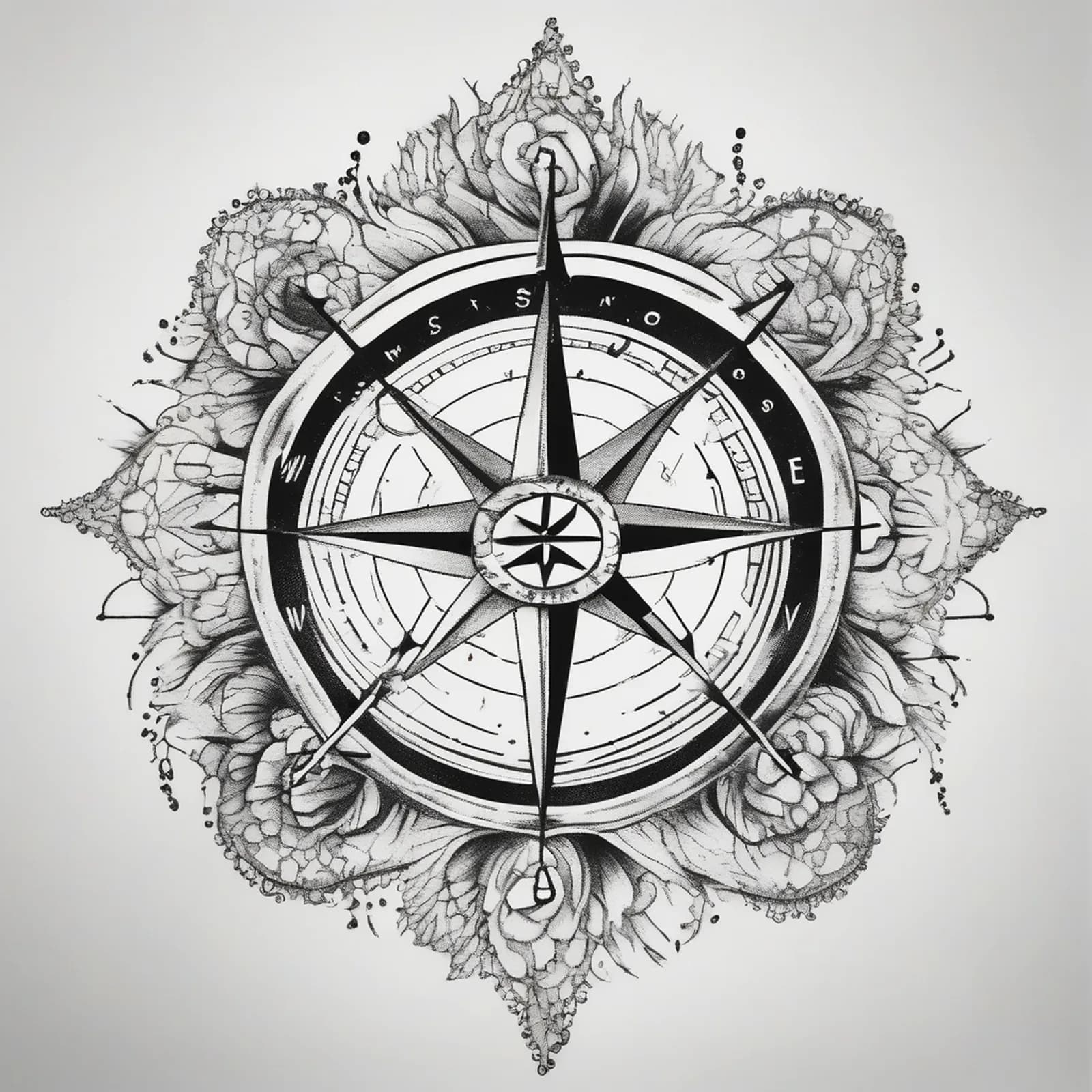 Compass And Jellyfish tattoo design, alternative version 2