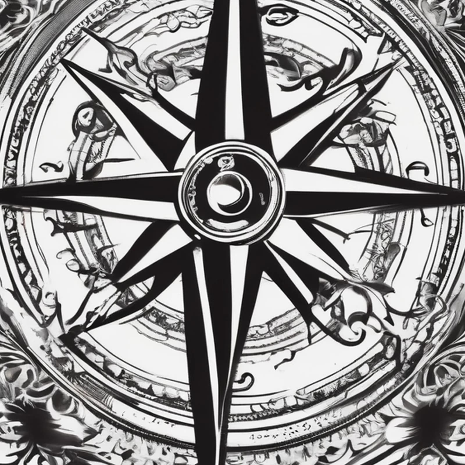 Compass And Key tattoo design, close-up detail
