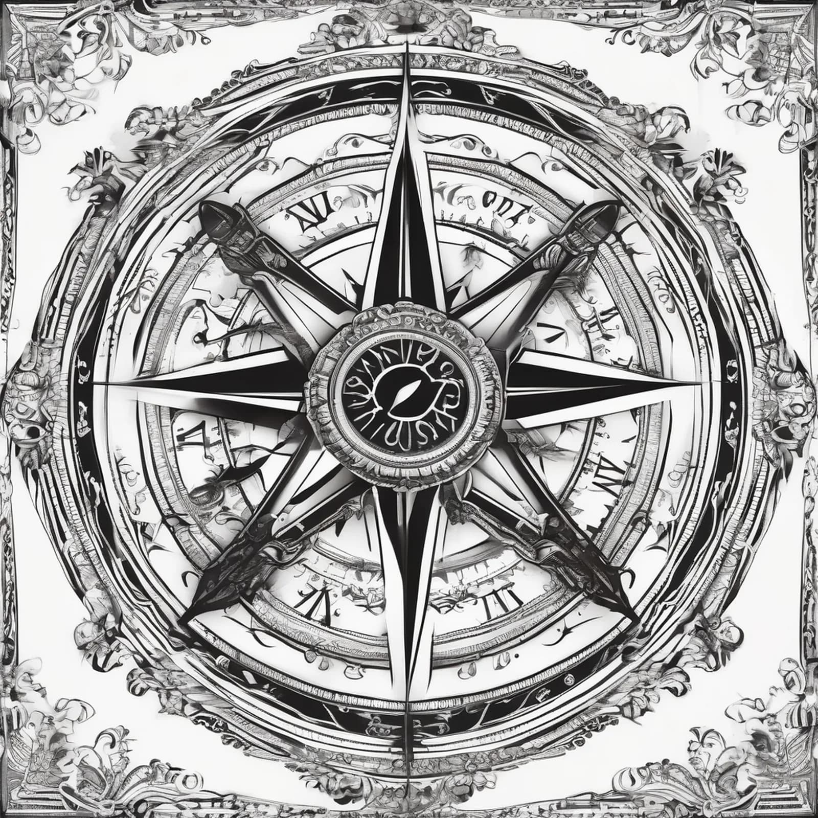 Compass And Key tattoo design, alternative version 2