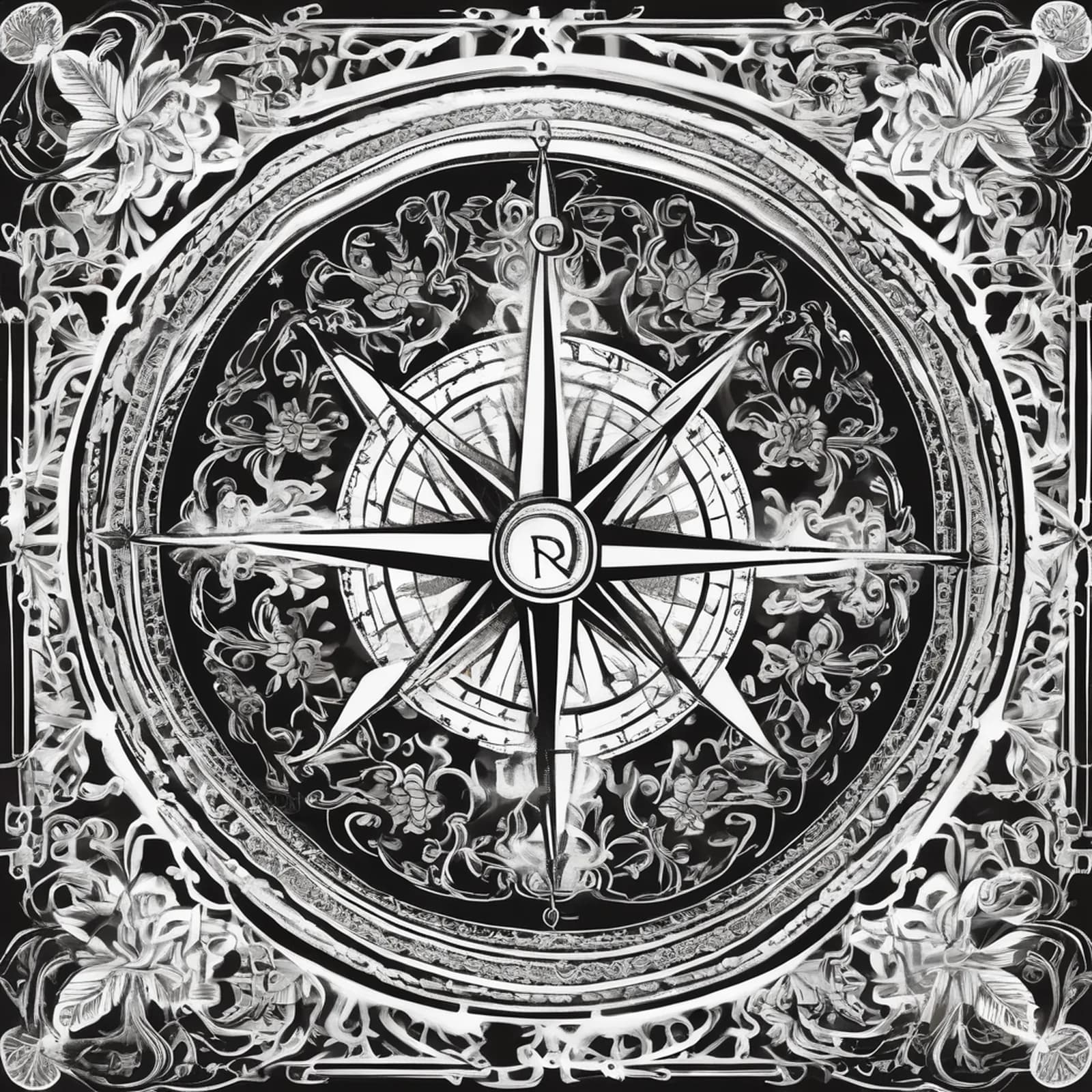 Compass And Key tattoo design, alternative version 4