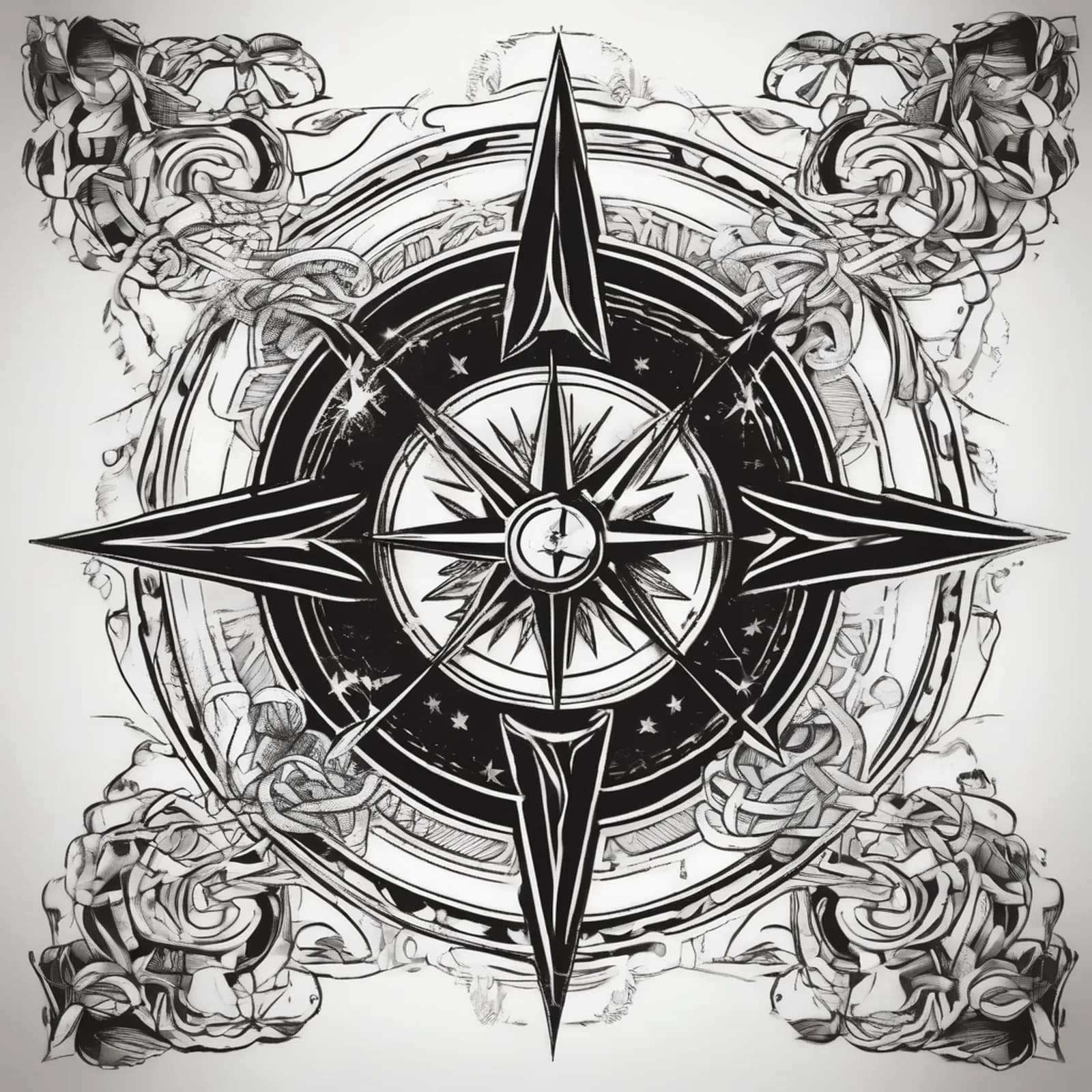 Compass And Knot tattoo design, alternative version 4