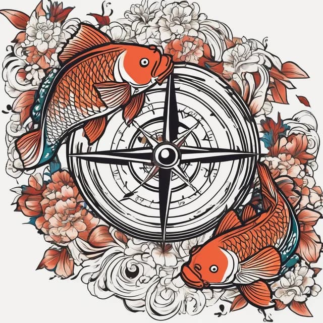 Compass And Koi Fish tattoo design