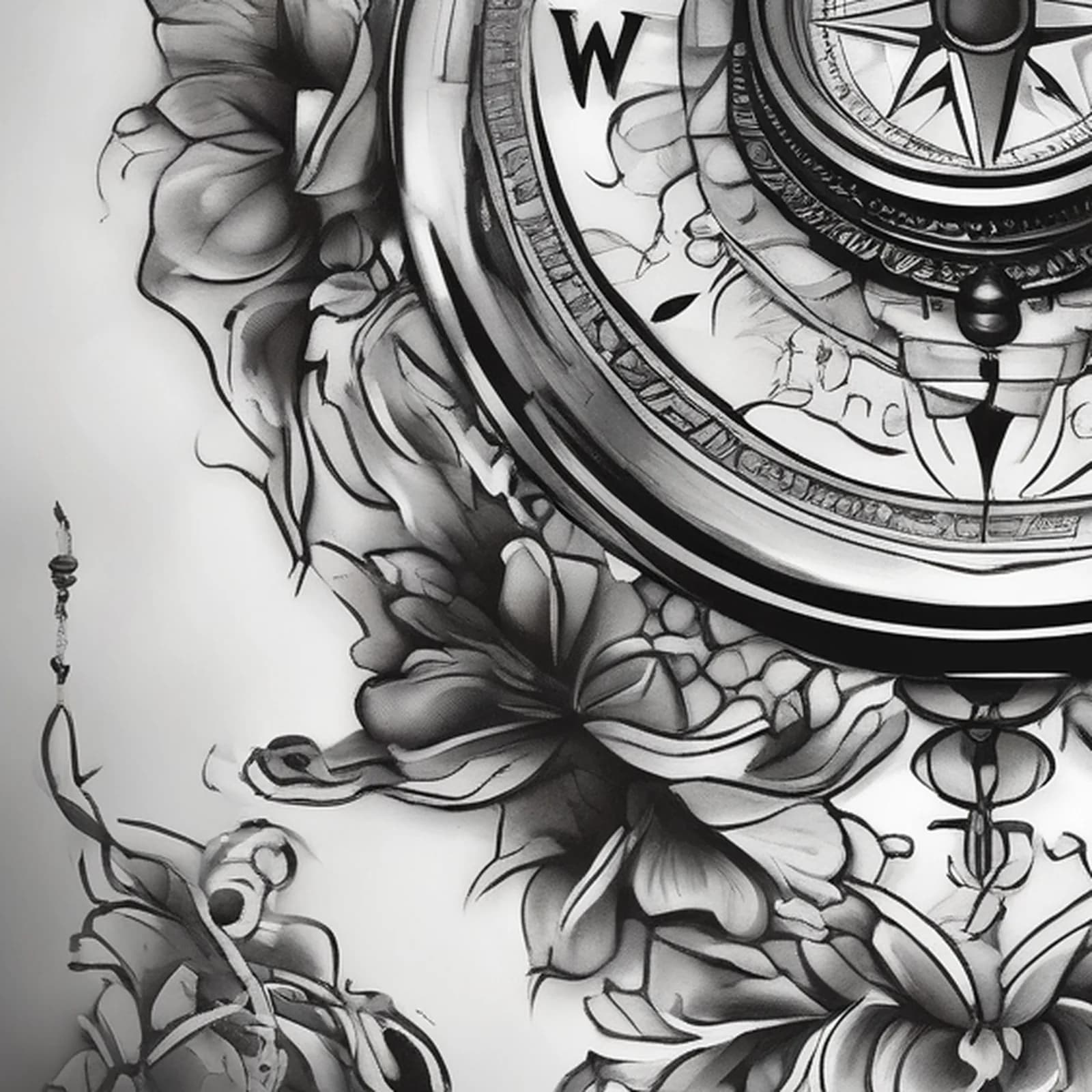 Compass And Lantern tattoo design, close-up detail
