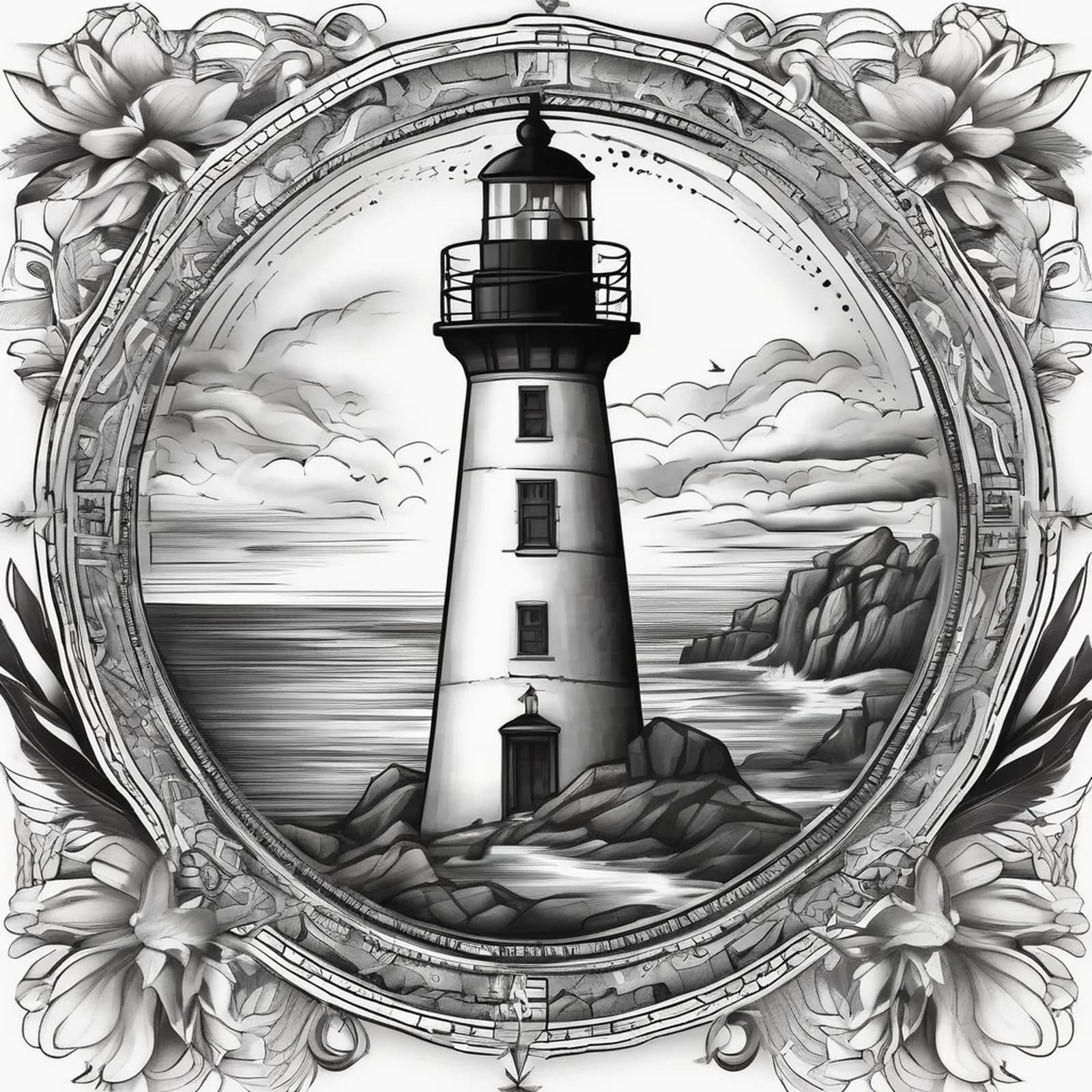 Compass And Lighthouse tattoo design