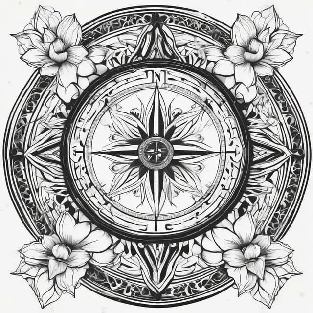 Compass And Lotus tattoo design