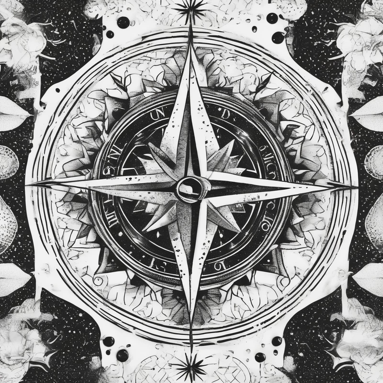 Compass And Moon Phases tattoo design, alternative version 2