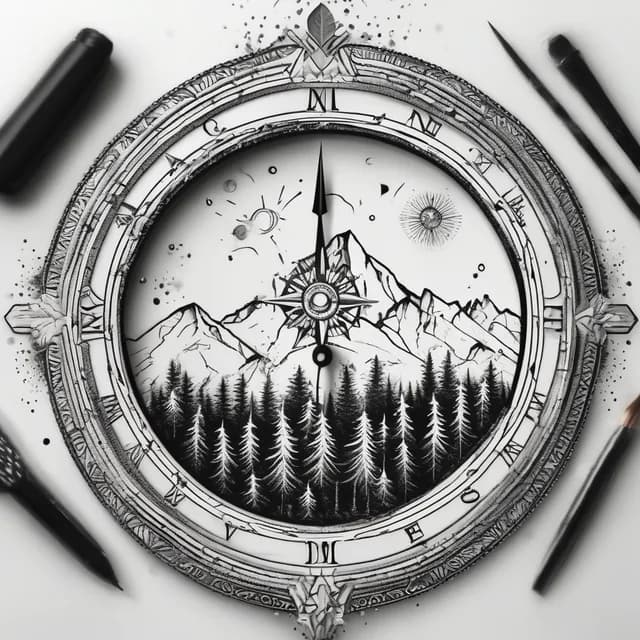 Compass And Mountains tattoo design