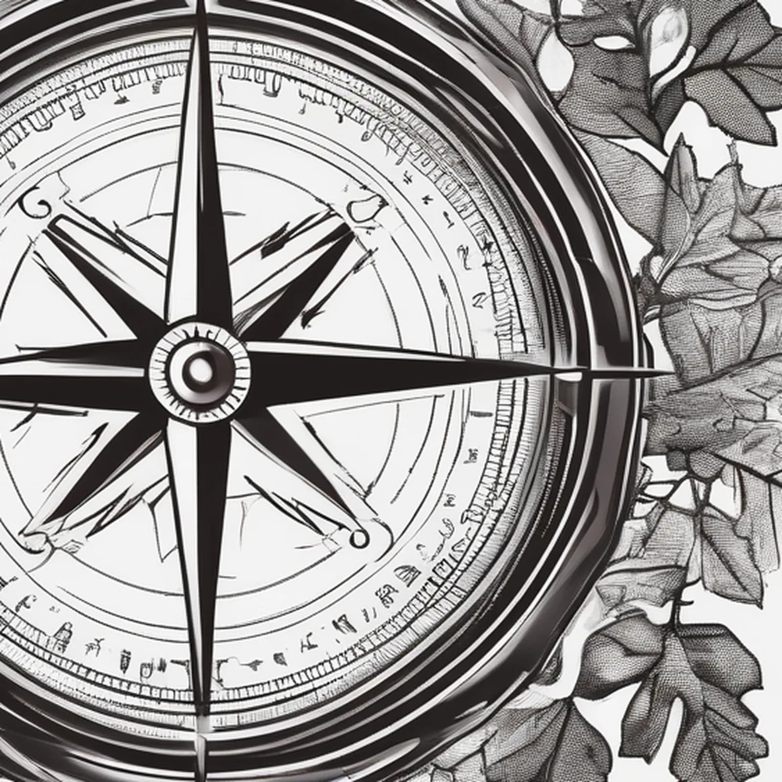 Compass And Oak Tree tattoo design, close-up detail
