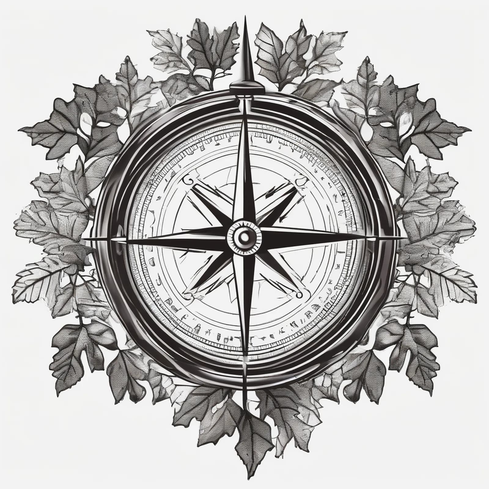 Compass And Oak Tree tattoo design