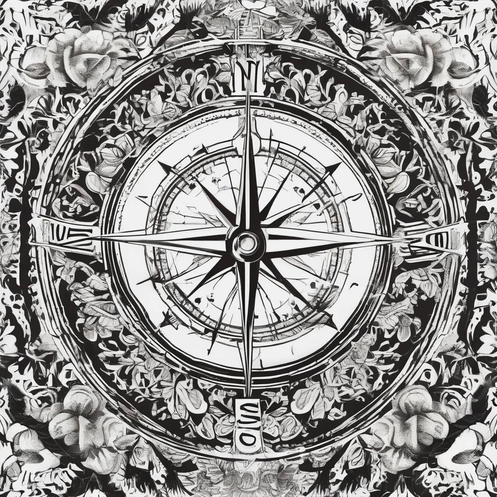 Compass And Oak Tree tattoo design, alternative version 2