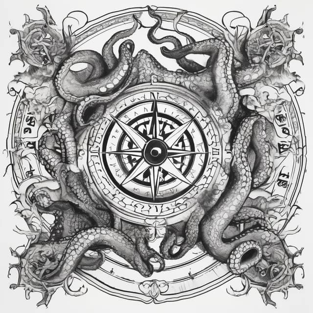 Compass And Octopus tattoo design
