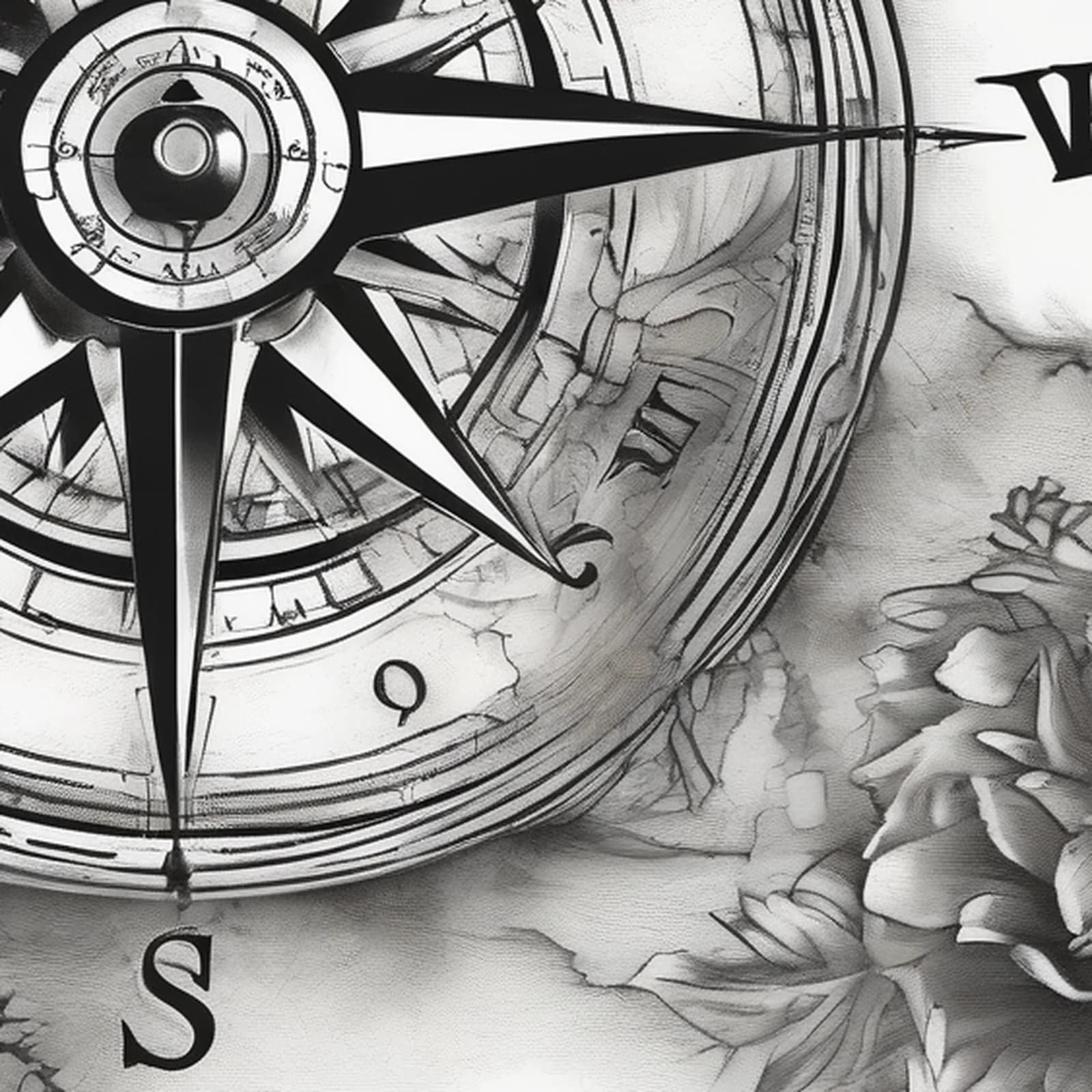 Compass And Old Map tattoo design, close-up detail