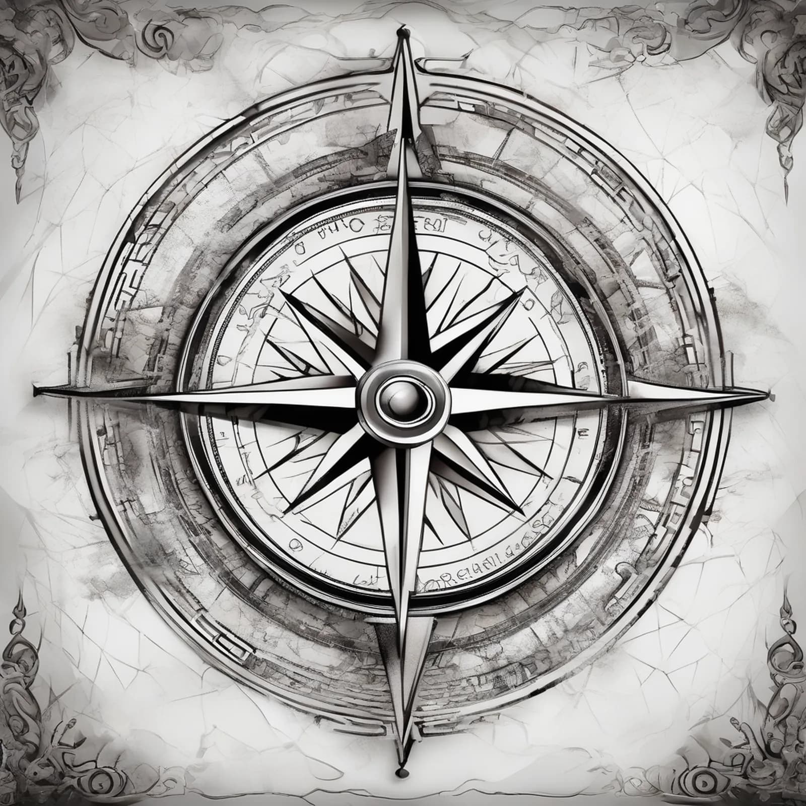 Compass And Old Map tattoo design, alternative version 2