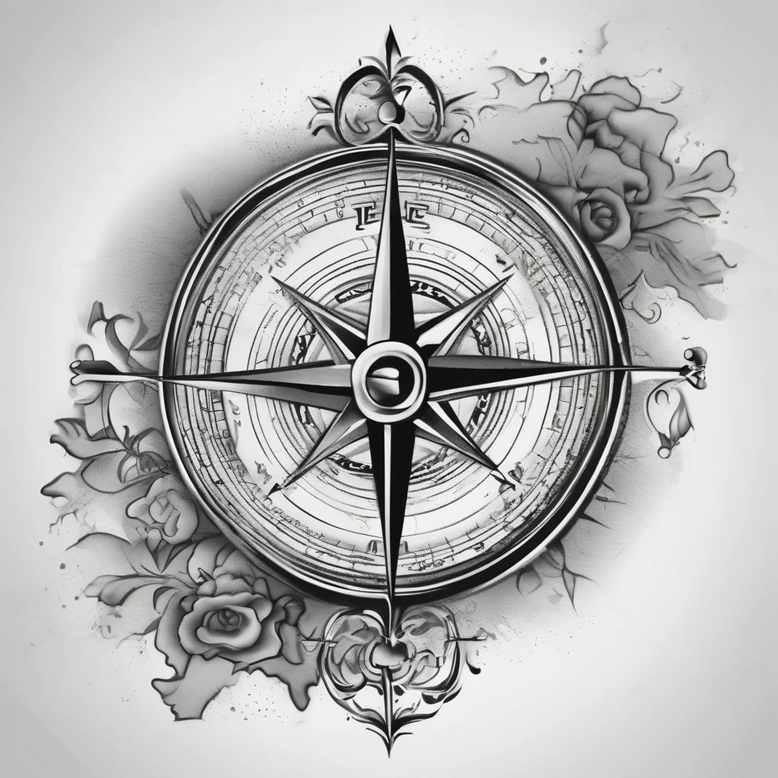 Compass And Old Map tattoo design, alternative version 4