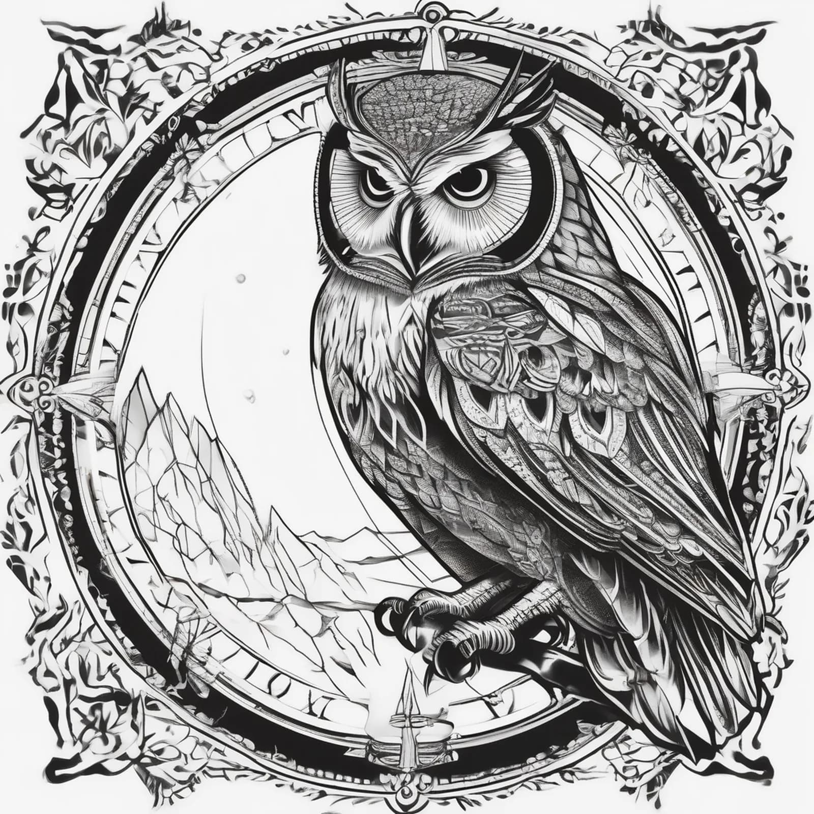 Compass And Owl tattoo design
