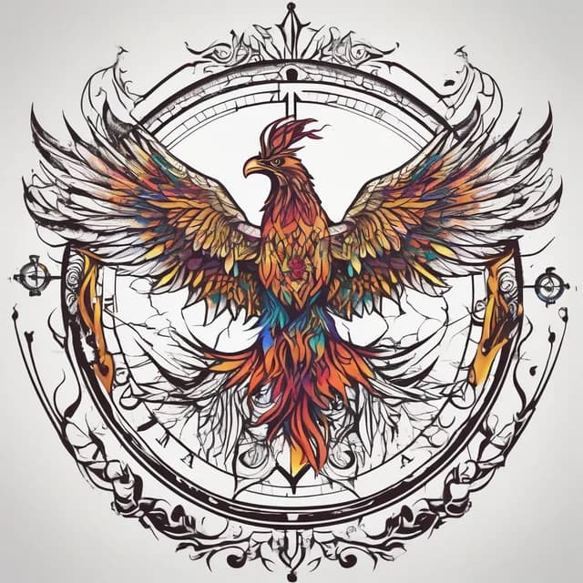 Compass And Phoenix tattoo design