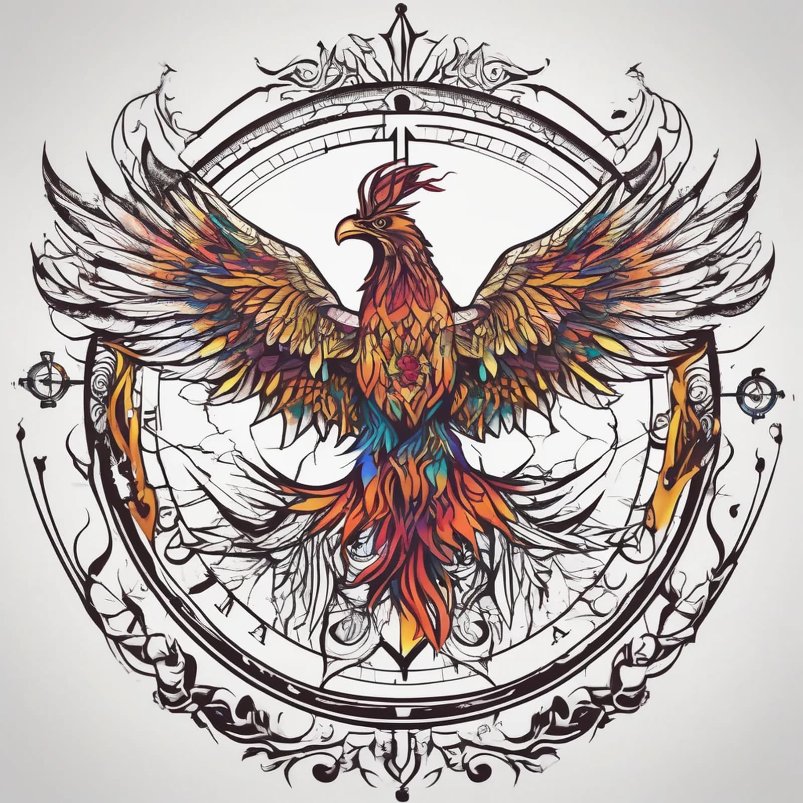 Compass And Phoenix tattoo design