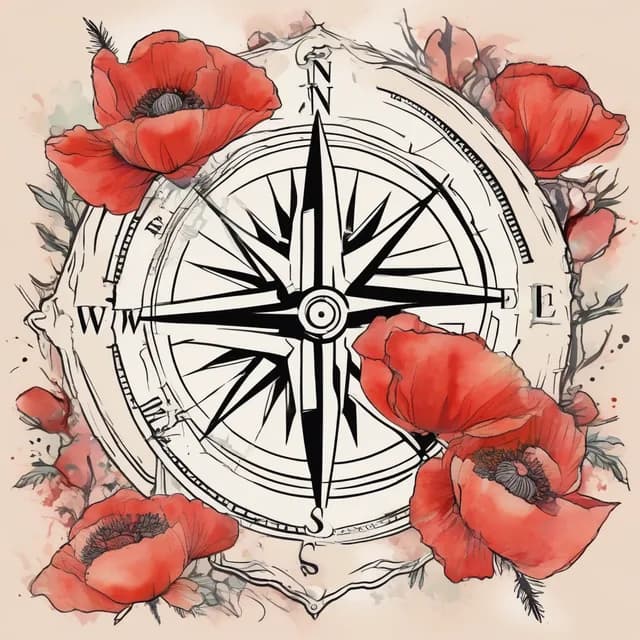 Compass And Poppy tattoo design