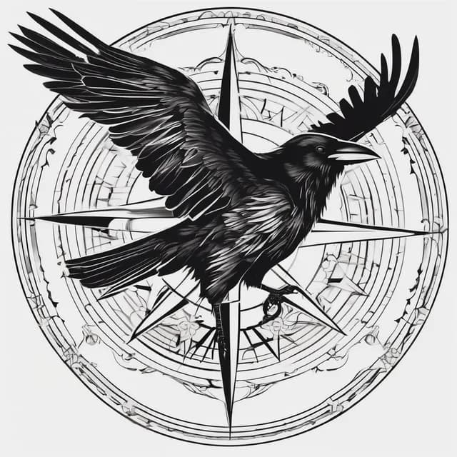 Compass And Raven tattoo design